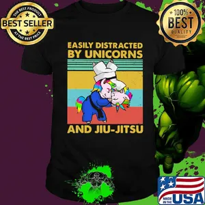 Easily distracted by unicorns and Jiu-Jitsu Vintage retro shirt