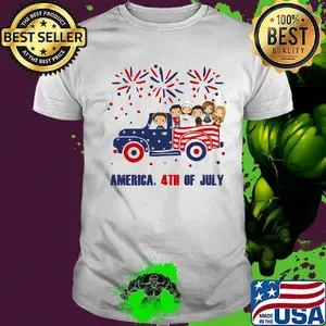 Family chibi characters driving car firework america 4th of july independence day shirt