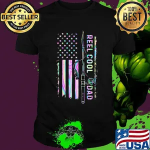 Fishing reel cool dad american flag independence day shirt