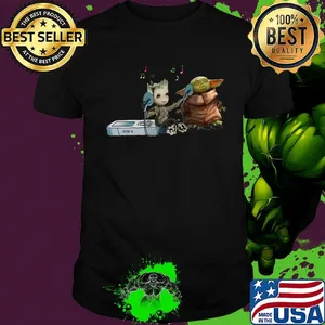 Groot and Baby Yoda listen music shirt