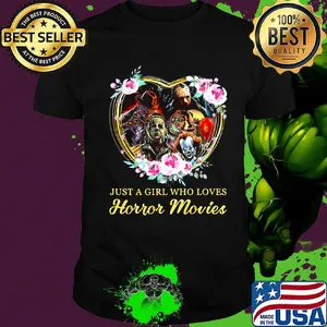 Halloween just a girl who loves horror movies flowers heart shirt