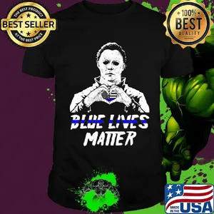 Halloween michael myers blue lives matter heart american flag independence day shirt
