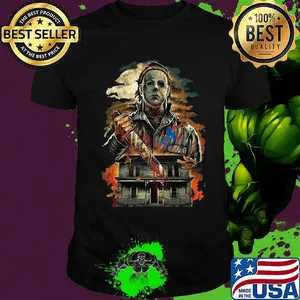 Halloween michael myers holding knife fire shirt