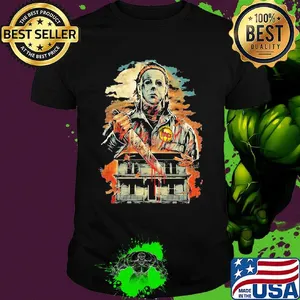 Halloween michael myers holding knife fire shirt