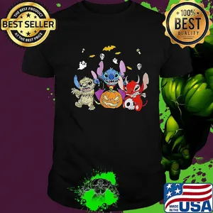Halloween stitch bat and pumpkin shirt