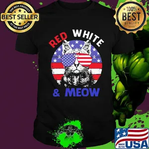 Independence day cat glasses red white and meow shirt