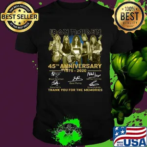 Iron maiden 45th anniversary 1975 2020 thank you for the memories signatures guitar shirt