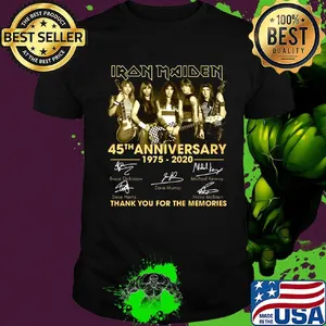 Iron maiden band 45th anniversary 1975 2020 thank you for the memories signatures guitar shirt