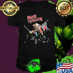 Iron maiden eddie the trooper british flag skeleton black shirt