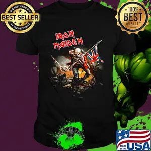 Iron maiden eddie the trooper british flag skeleton black shirt