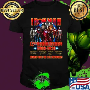 Iron man 12th anniversary 2008 2020 thank you for the memories signatures shirt