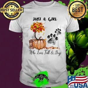 Just a girl who loves fall and dogs footprint tree pumpkin shirt