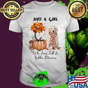 Just a girl who loves fall and golden retrivers tree pumpkin shirt