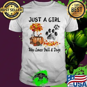 Just a girl who loves fall and paw dogs pumpkin maple leaves shirt