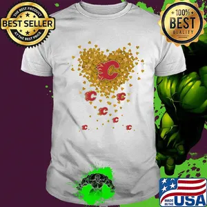 Love calgary flames hockey logo hearts shirt