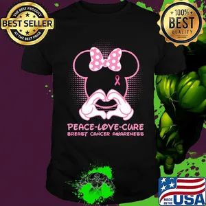 Minnie mouse peace love cure breast cancer awareness shirt