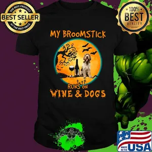 My broomstick runs on wine and dogs moon halloween shirt