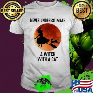 Never underestimate a witch with a cat sunset shirt