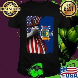 New york american flag cross happy independence day shirt