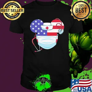 Nurse mickey mouse mask stethoscope american flag independence day shirt
