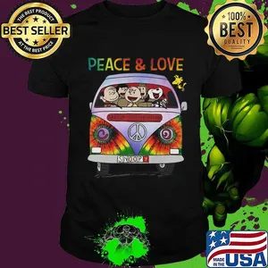 Peace and love the peanuts driving bus peace hippie shirt