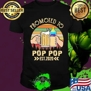 Promoted to pop pop est 2020 beer milk bottle vintage retro shirt
