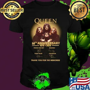 Queen 50th anniversary 1970 2020 thank you for the memories signatures light shirt