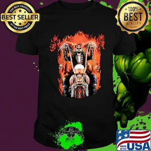 Skeleton death riding a motorcycle fire shirt