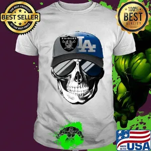 Skull smiling los angeles raiders and los angeles dodgers shirt