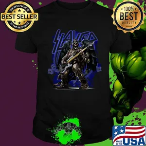 Slayer band skeleton wings playing guitar shirt