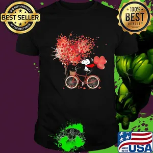 Snoopy ride a bicycle ride bicycle pine needles fall shirt