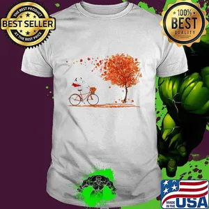 Snoopy riding bicycle maple leaves shirt