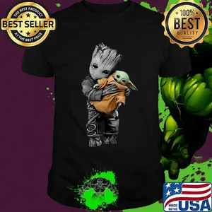 Star wars baby groot hug baby yoda black shirt