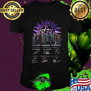 Supernatural 2005 2020 15 seasons 327 episodes  thank you for the memories signatures shirt