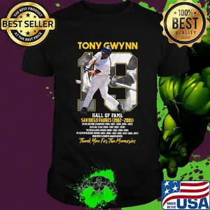 Tony gwynn 19 hall of fame san diego padres 1982 2001 thank you for the memories shirt