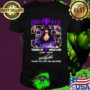 Undertaker 33 years of wrestling 1987 2020 thank you for the memories signatures light shirt