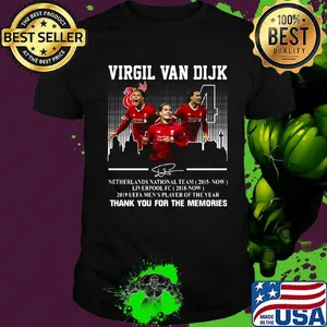 Virgil van dijk netherlands national team 2015-now liverpool fc 2018 now 2019 uefa men's player of the year thank you for the memories signature shirt