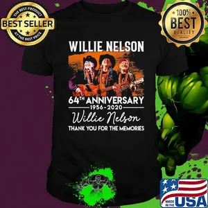 Willie nelson 64th anniversary 1956 2020 thank you for the memories guitar shirt