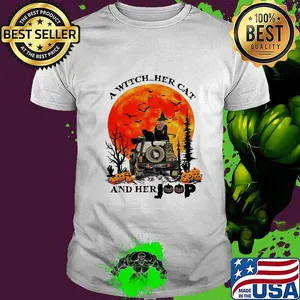 Halloween a witch her cat and her pumpkins sunset shirt
