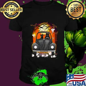 Halloween cats driving car skulls bat shirt