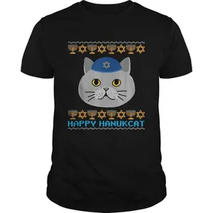 Happy Hanukcat Ugly Hanukkah Cat Chanukah Jewish shirt