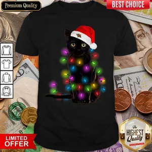 Colorful Black Cat Light Merry Christmas Shirt