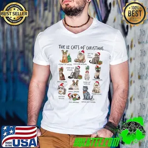 12 Cats Of Christmas Funny Christmas Cat Lover Xmas Holiday Shirt