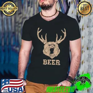 Bear Deer Beer Drinking Camo Antlers Hunting Camping Gift Shirt