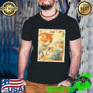 Cat Eating Ramen Vintage Japanese Food Women Girls Kids Men Shirt