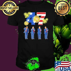 Humorous Trump Fireworks Usa Flag Victory Dance Dancing America 47 T-Shirt