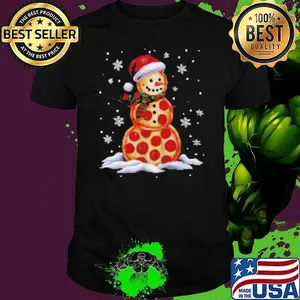 Pizza Snowman Santa Hat Christmas Pizza Party Funny Shirt