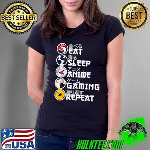 Retro Eat Sleep Anime Gaming Repeat Kawaii Anime Manga Gamer T-Shirt