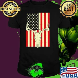 American Flag Deer Skull Vintage Hunting Patriotic Hunt Dad Shirt