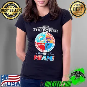 Never Underestimate The Power Heat Marlins Panthers Hurricanes Dolphins of Miami all sports logo graphic Best Selling shirt